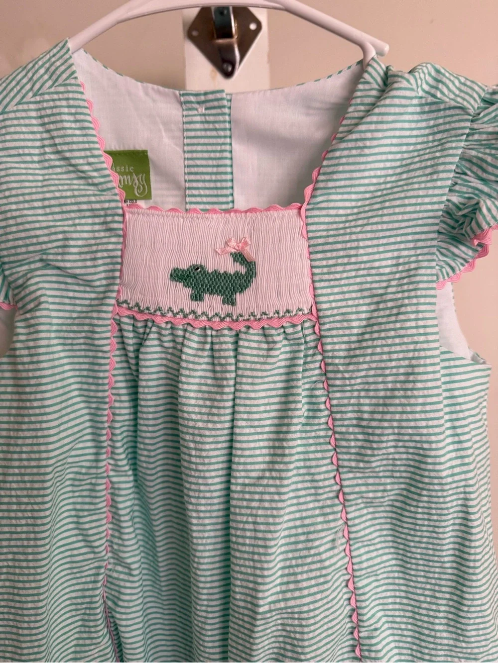 NWT Classic Whimsy Green Seersucker Alligator Smocked Dress